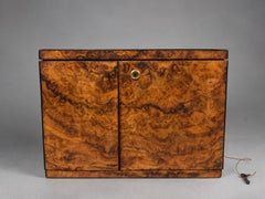 English Victorian Burr Walnut Table Cabinet with Brass Inlay and Bramah Lock