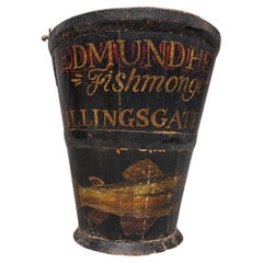 Vintage English Fishmonger’s Bucket With Painted Decoration
