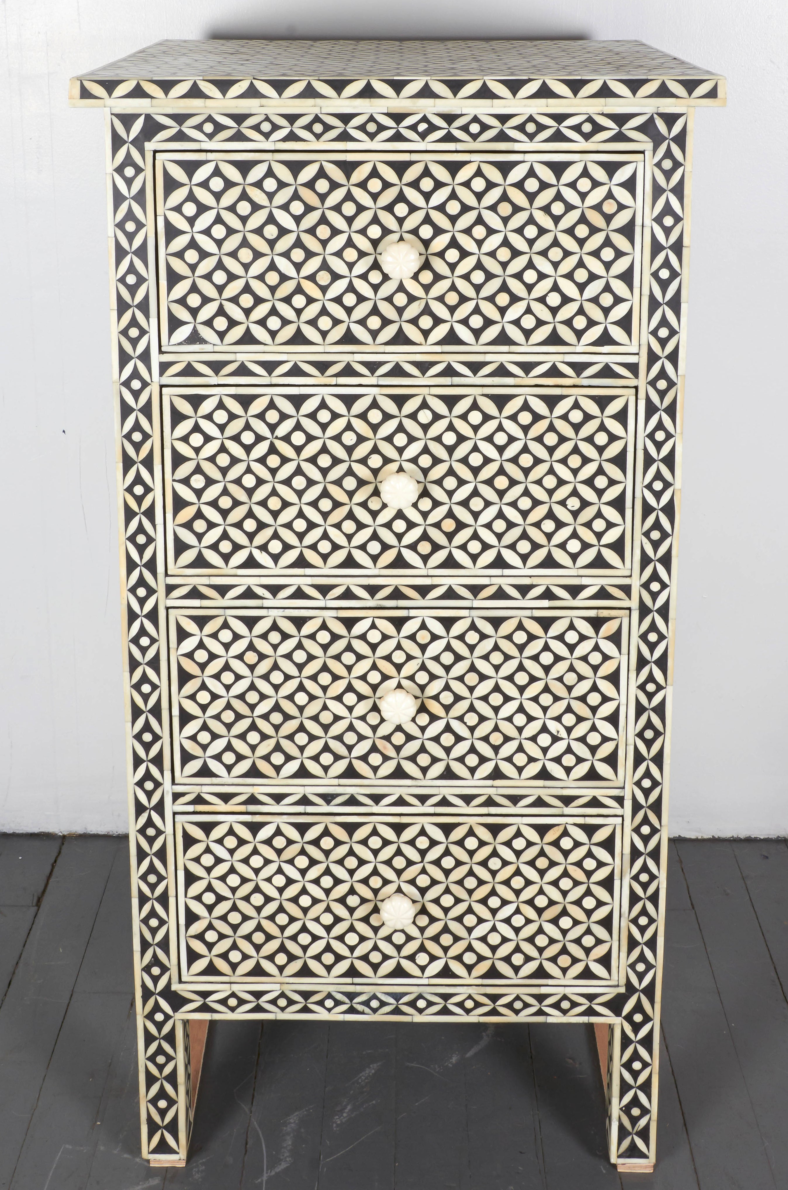Indian Black and White Bone Inlay Chest of Drawers For Sale