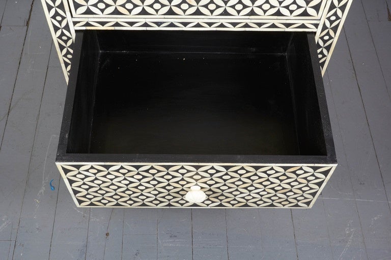 Indian Black and White Bone Inlay Chest of Drawers