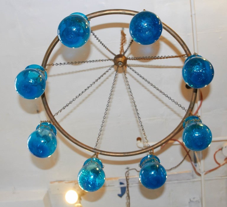 Egyptian Handblown Small Nile Blue Glass Globe Chandelier 2
