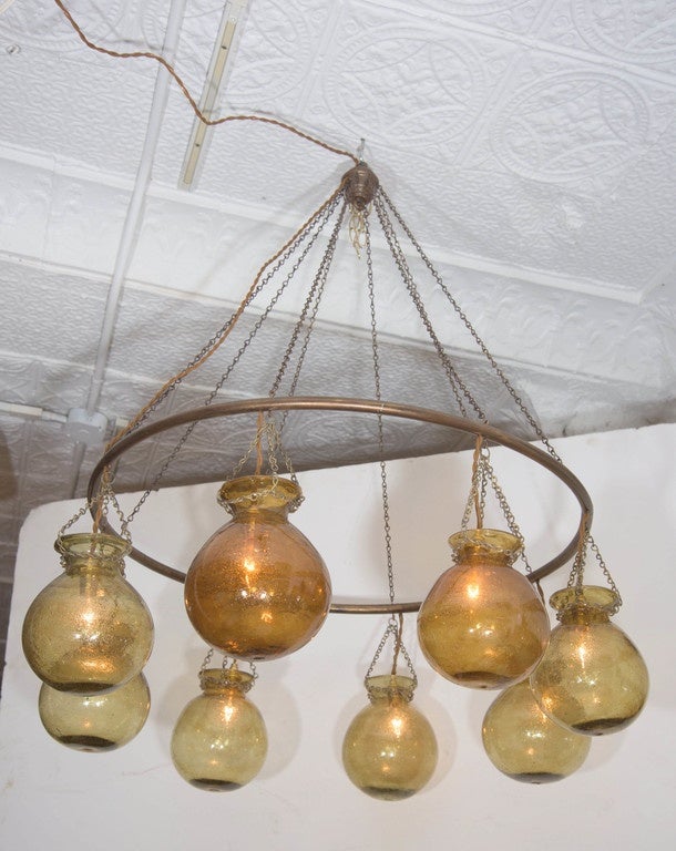 Egyptian Handblown Glass Globe Chandelier In Good Condition For Sale In New York, NY