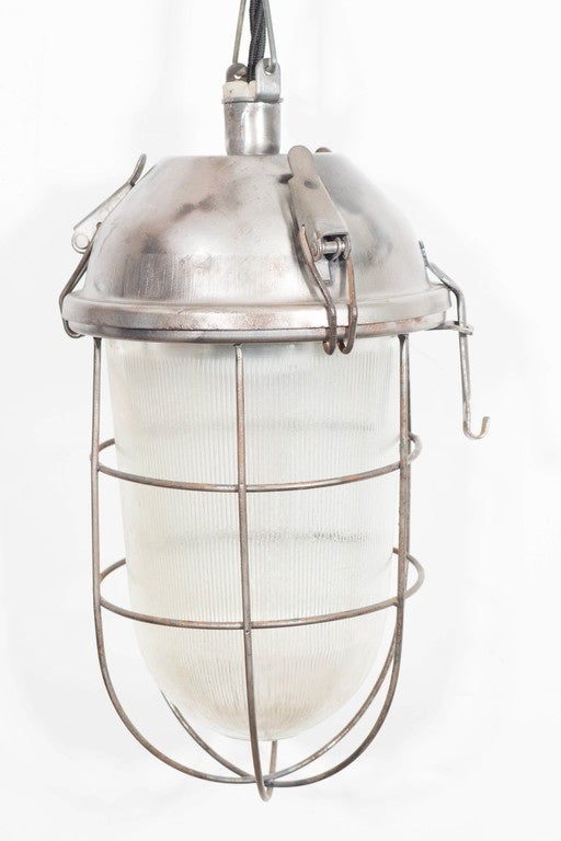 Industrial Cage Light with Ribbed Glass