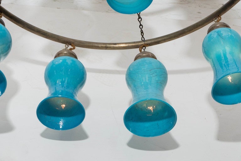 Egyptian Handblown Chandelier with Turquoise Bell-Shaped Glass For Sale 3