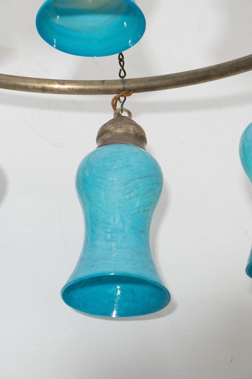 Egyptian Handblown Chandelier with Turquoise Bell-Shaped Glass For Sale 4