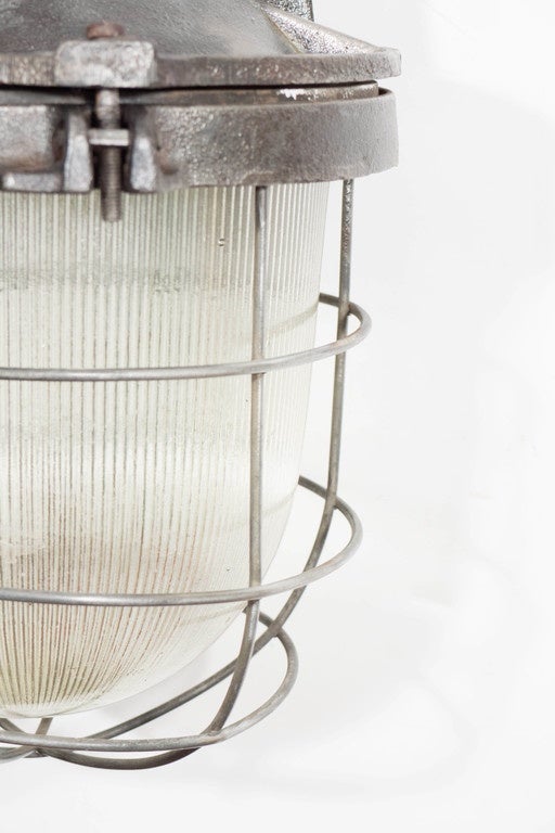 Cast Iron Cage Light with Ribbed Glass For Sale 2
