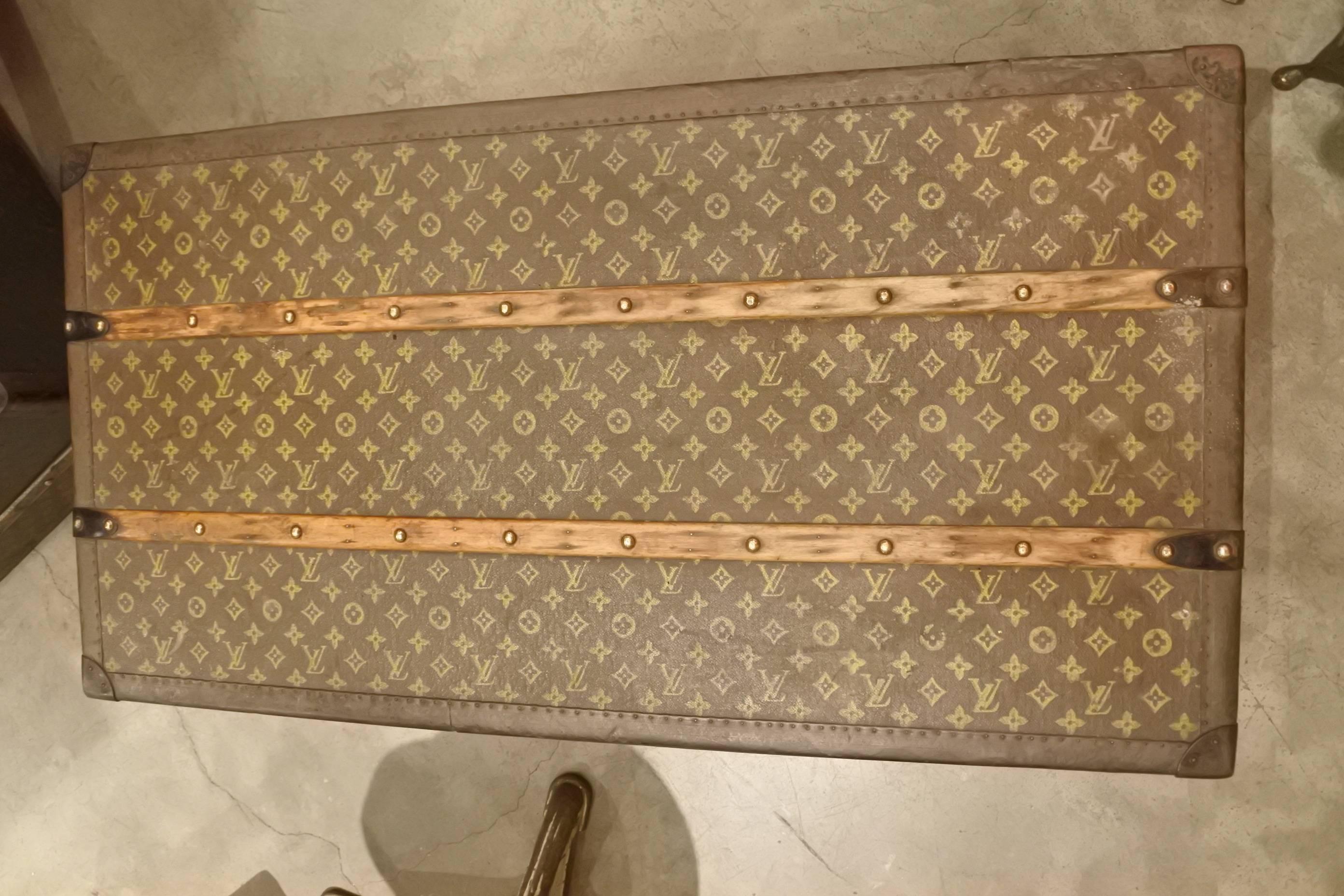 Vintage Louis Vuitton steamer trunk from early 20th century. Impeccable condition with minor patination on brass hardware. Perfect size for a coffee table. No odors, spotting, or major flaws.
Great early example of Louis Vuitton's iconic steamer