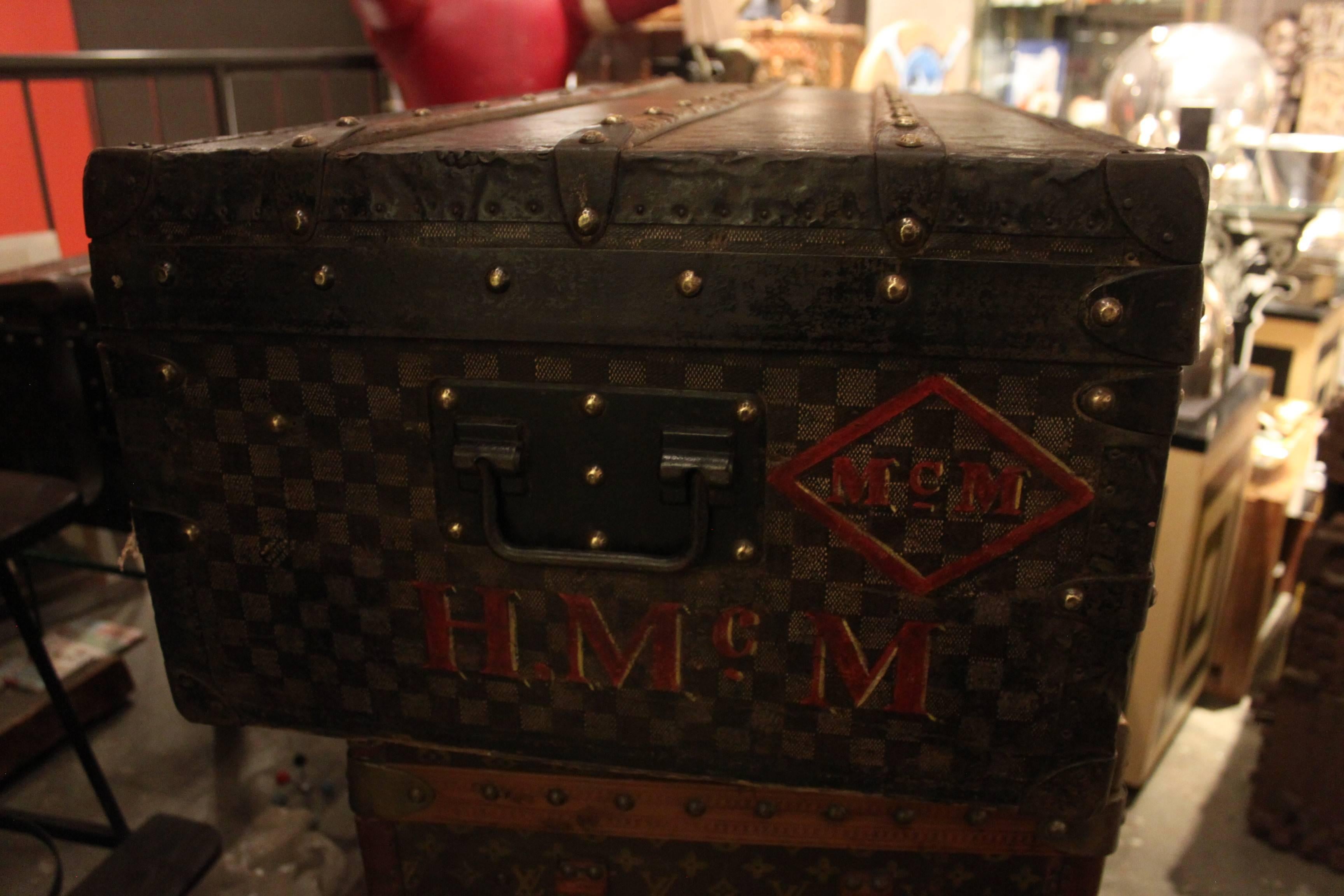 French Vintage Louis Vuitton Damier Steamer Trunk For Sale