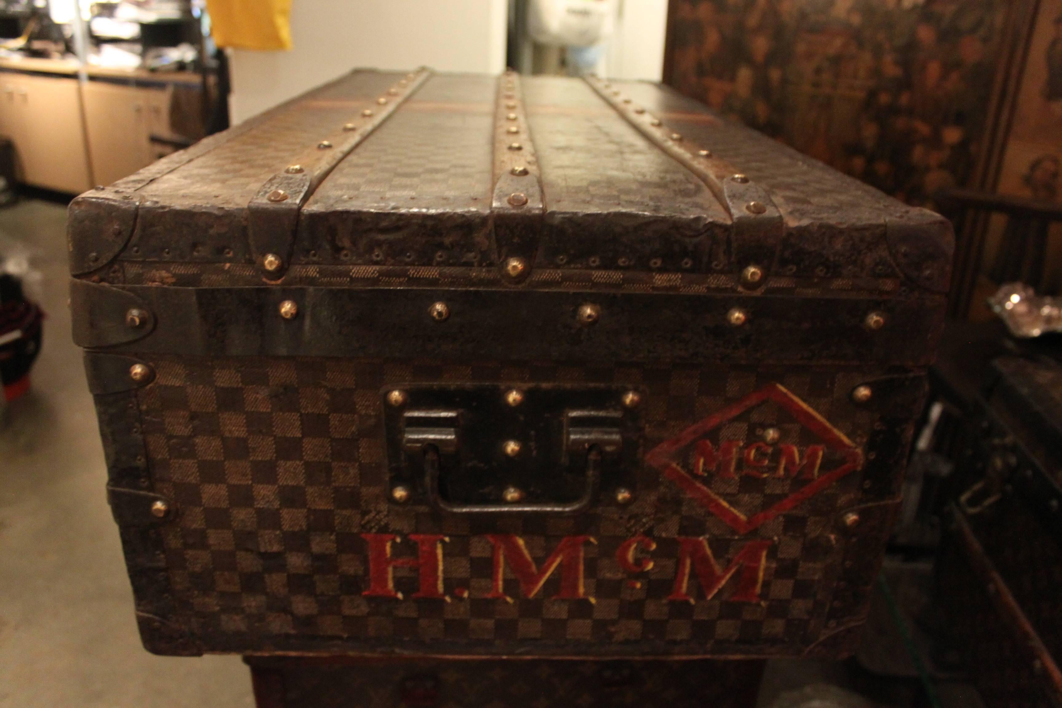Hand-Painted Vintage Louis Vuitton Damier Steamer Trunk For Sale