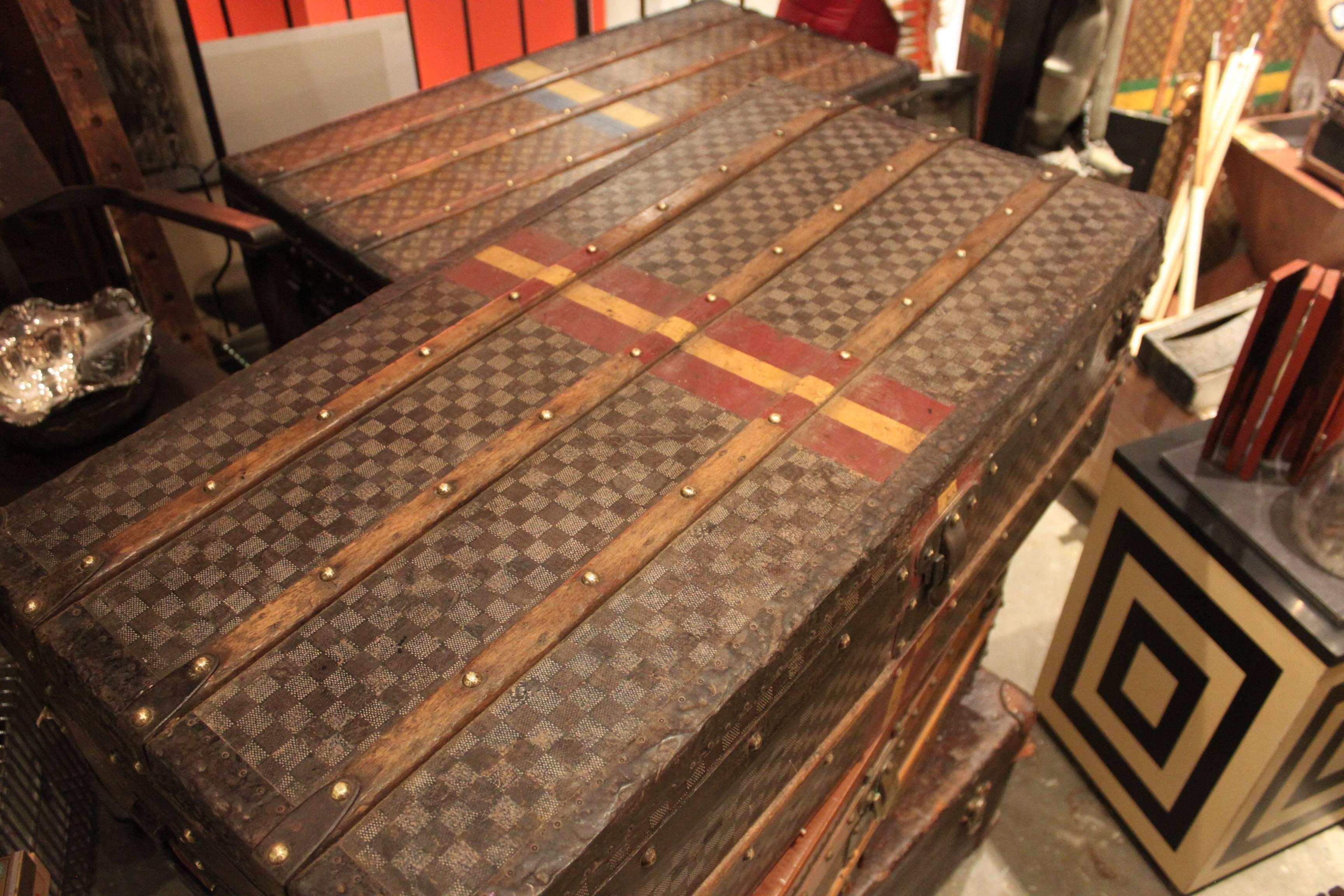 Vintage Louis Vuitton Damier Steamer Trunk In Fair Condition For Sale In New York, NY