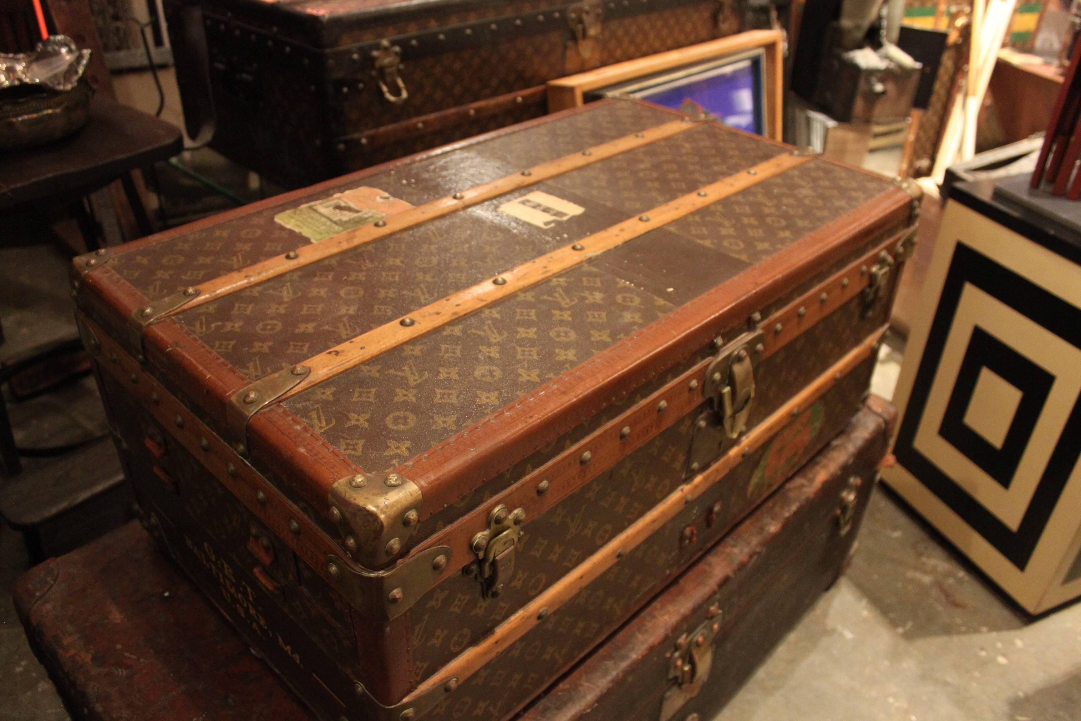 Fabulous 1930s Louis Vuitton steamer trunk in great, untouched condition. Great monogramming. Half steamer size. A great coffee table size for a smaller space.