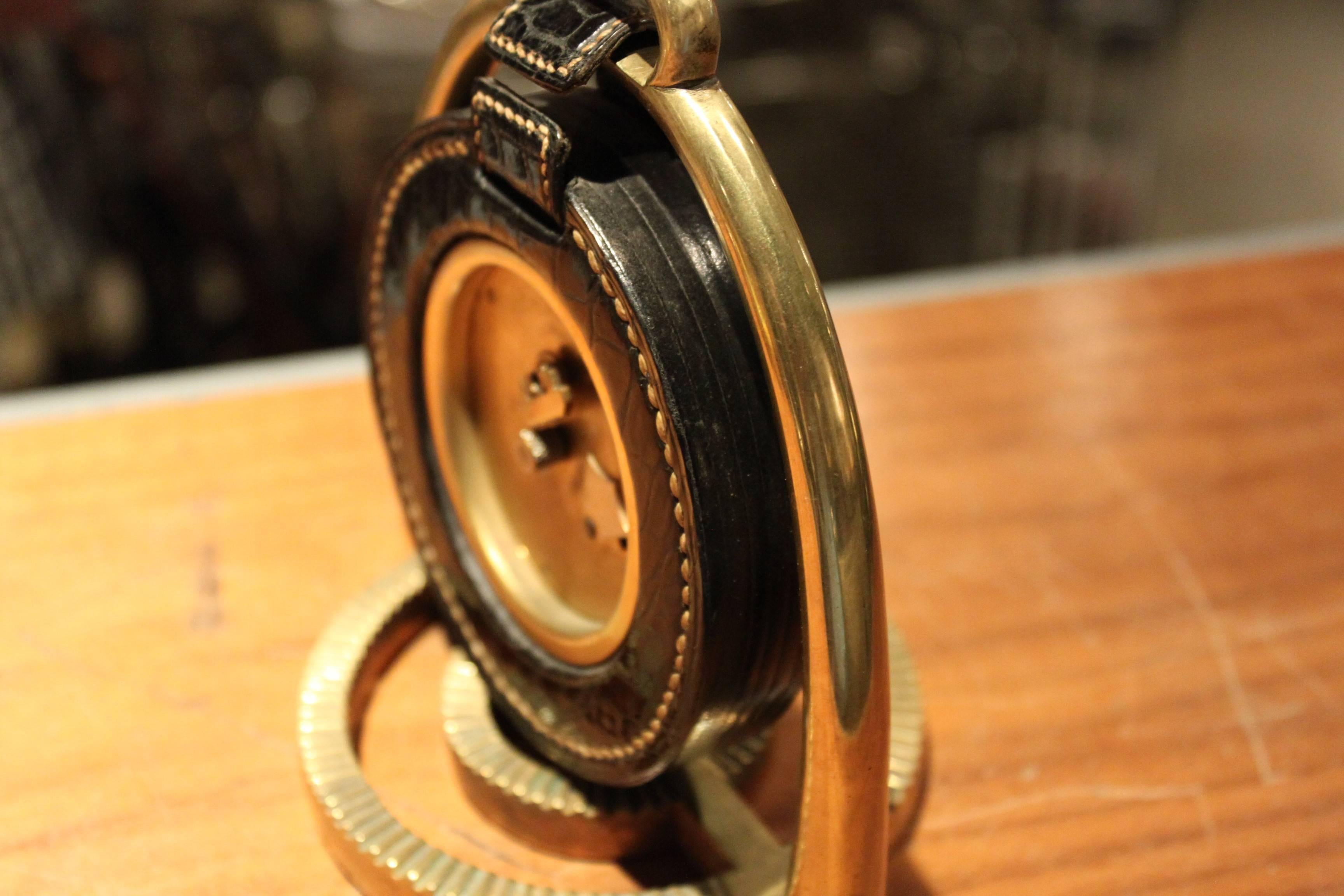 Mid-20th Century Hermes Dupre Lafon Crocodile Clock For Sale