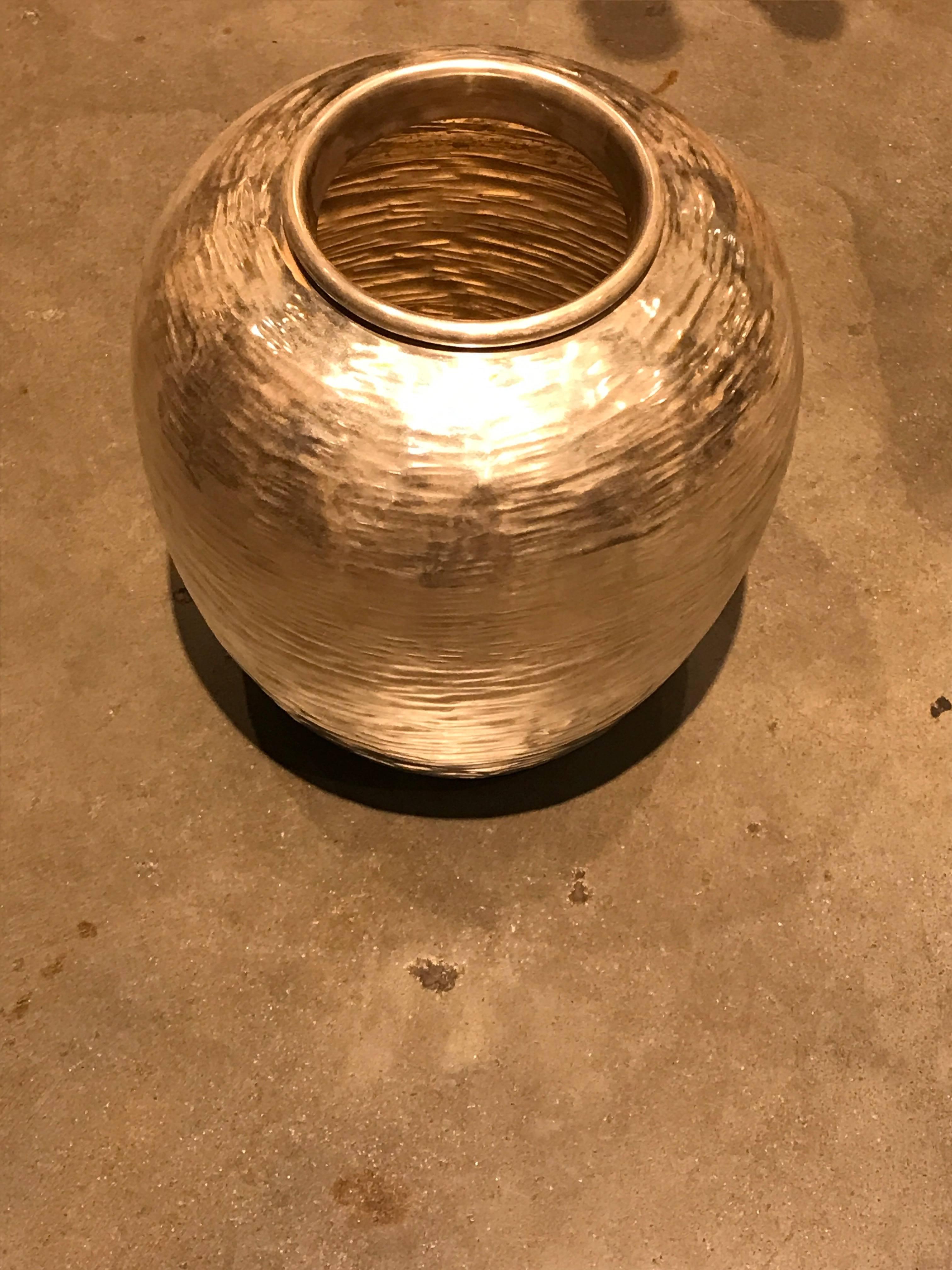 Silver plated Gucci vase from the 1970s, repousse surface.