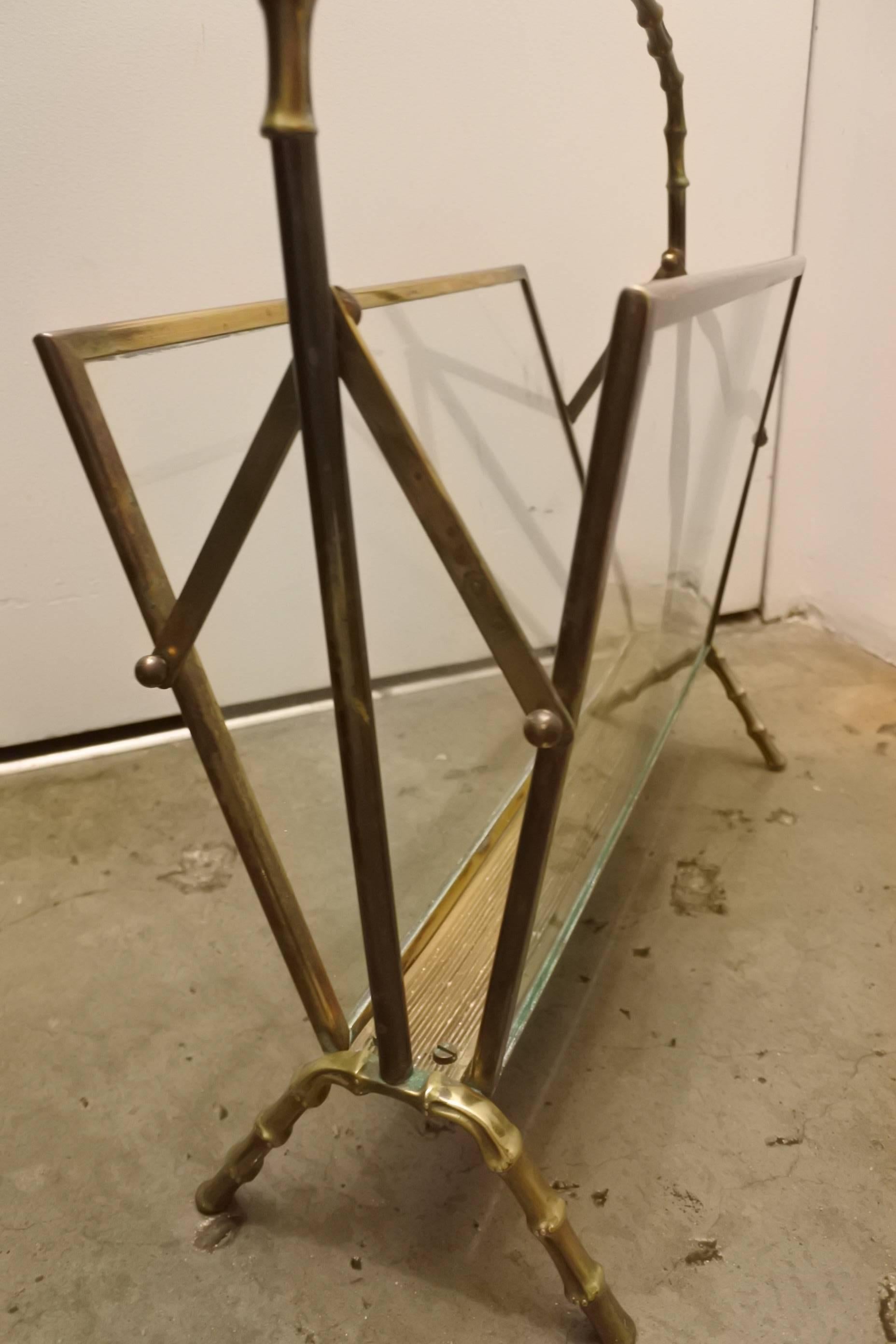 Maison Baguès Brass and Glass Magazine Rack In Good Condition In New York, NY