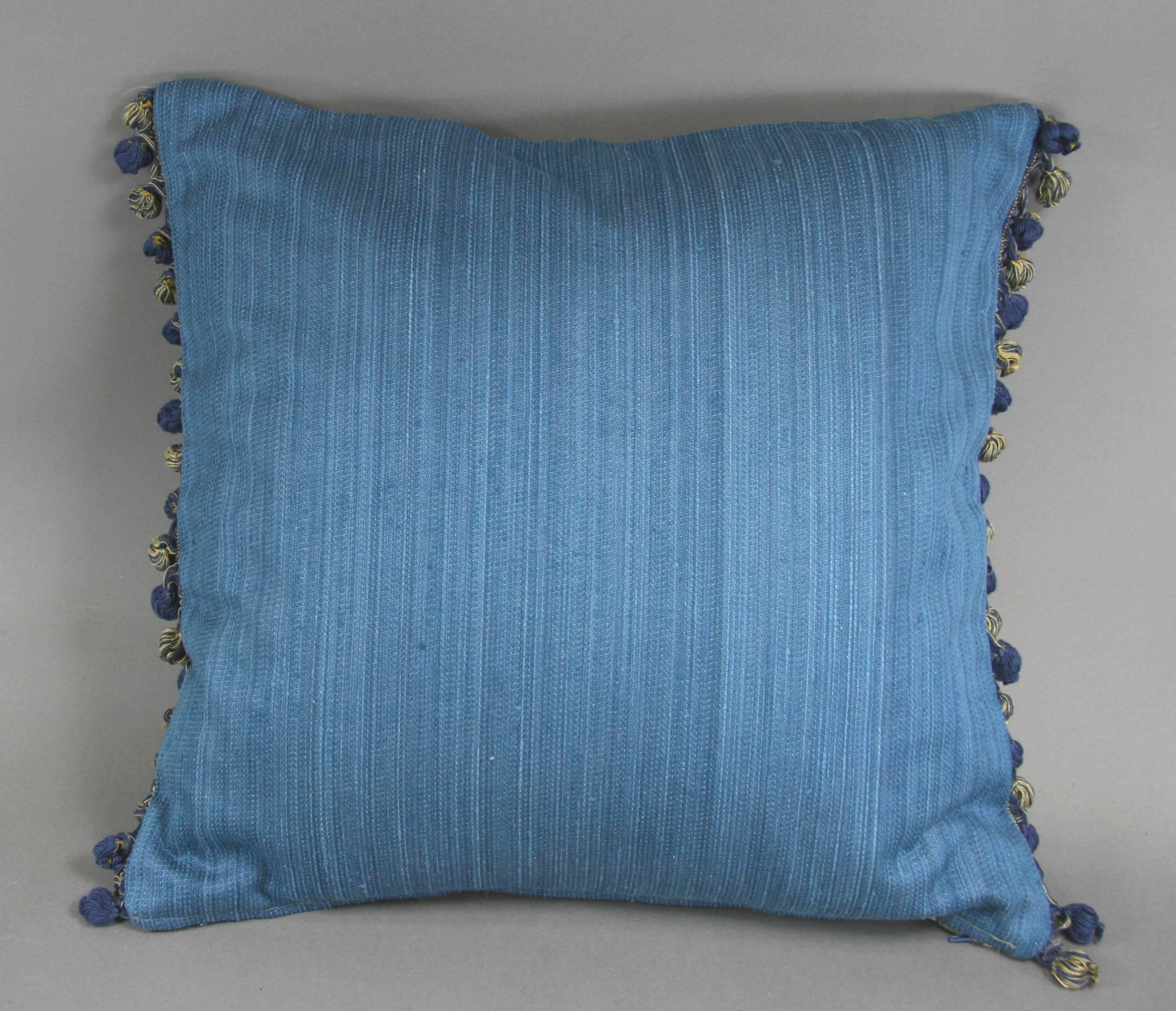 Mid-20th Century Pair of Botanical Blue Pillows