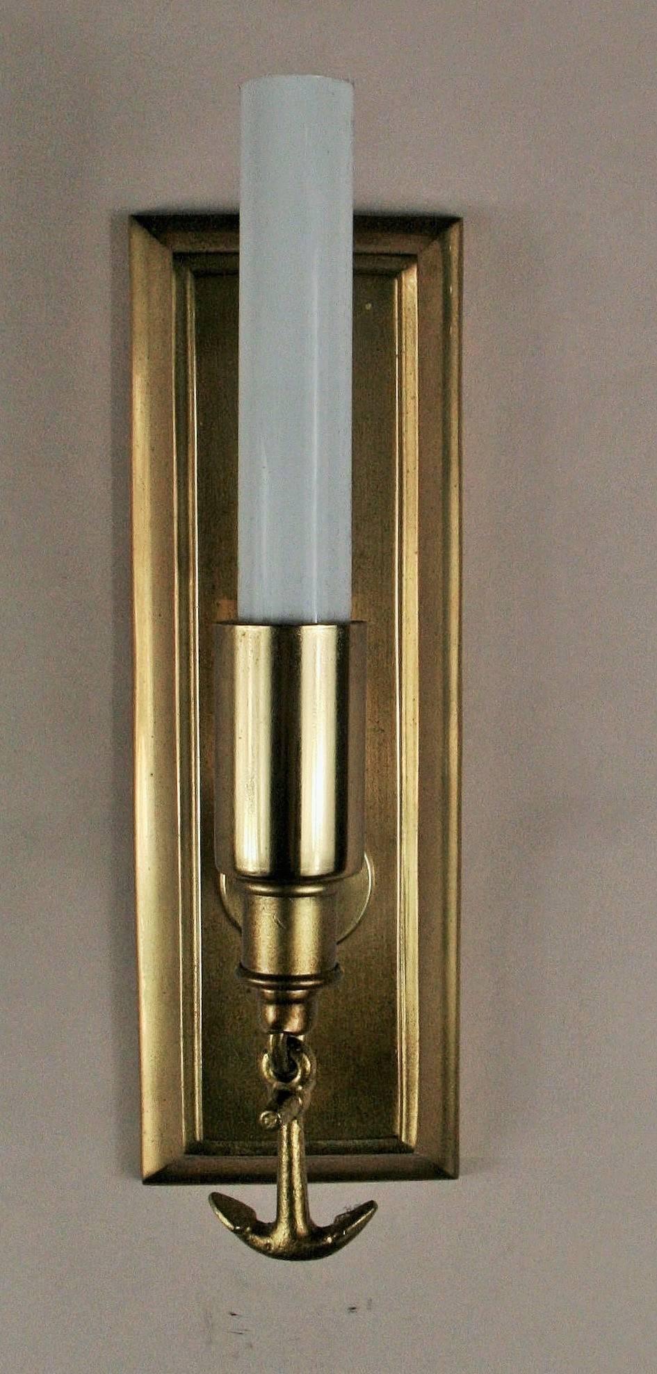 #2-3028, a pair of satin brass single light nautical sconce.