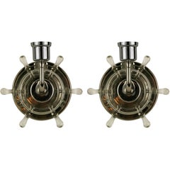 Midcentury Pair of Nautical Ships Wheel Sconce