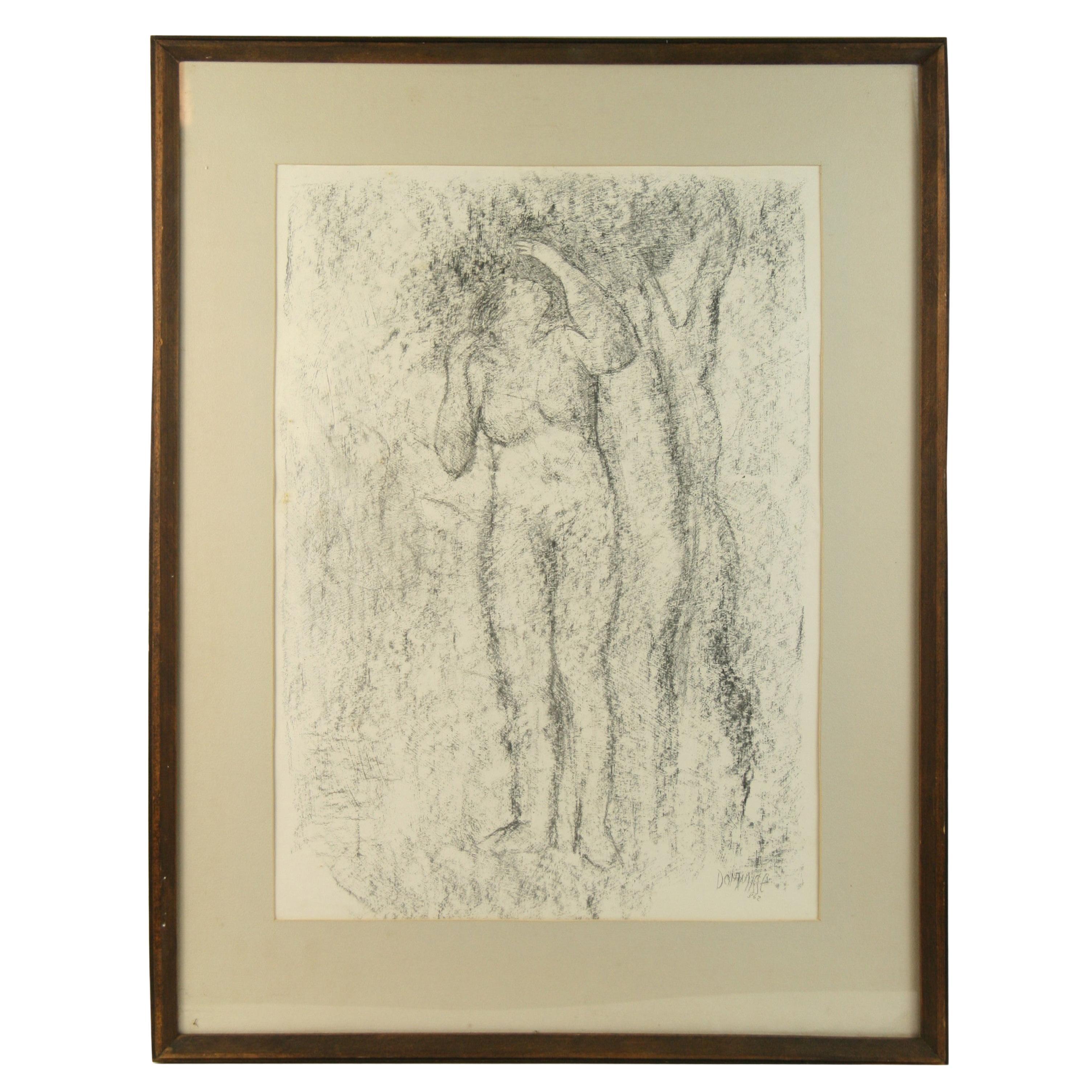 Charcoal Drawing Woman under the Tree by Dommisse