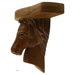 Hand Carved Western Walnut Wood Horse Shelf or Bracket