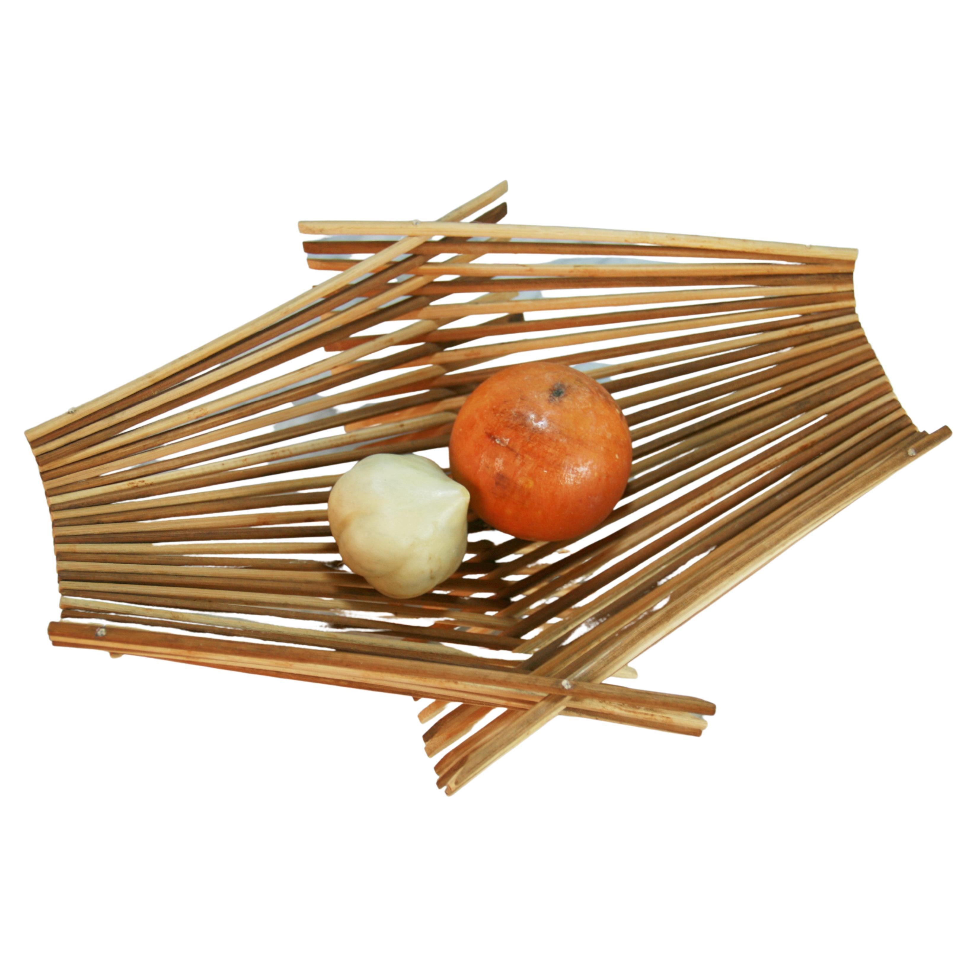 Japanese Stick Basket/Folk Art with Marble Fruit For Sale