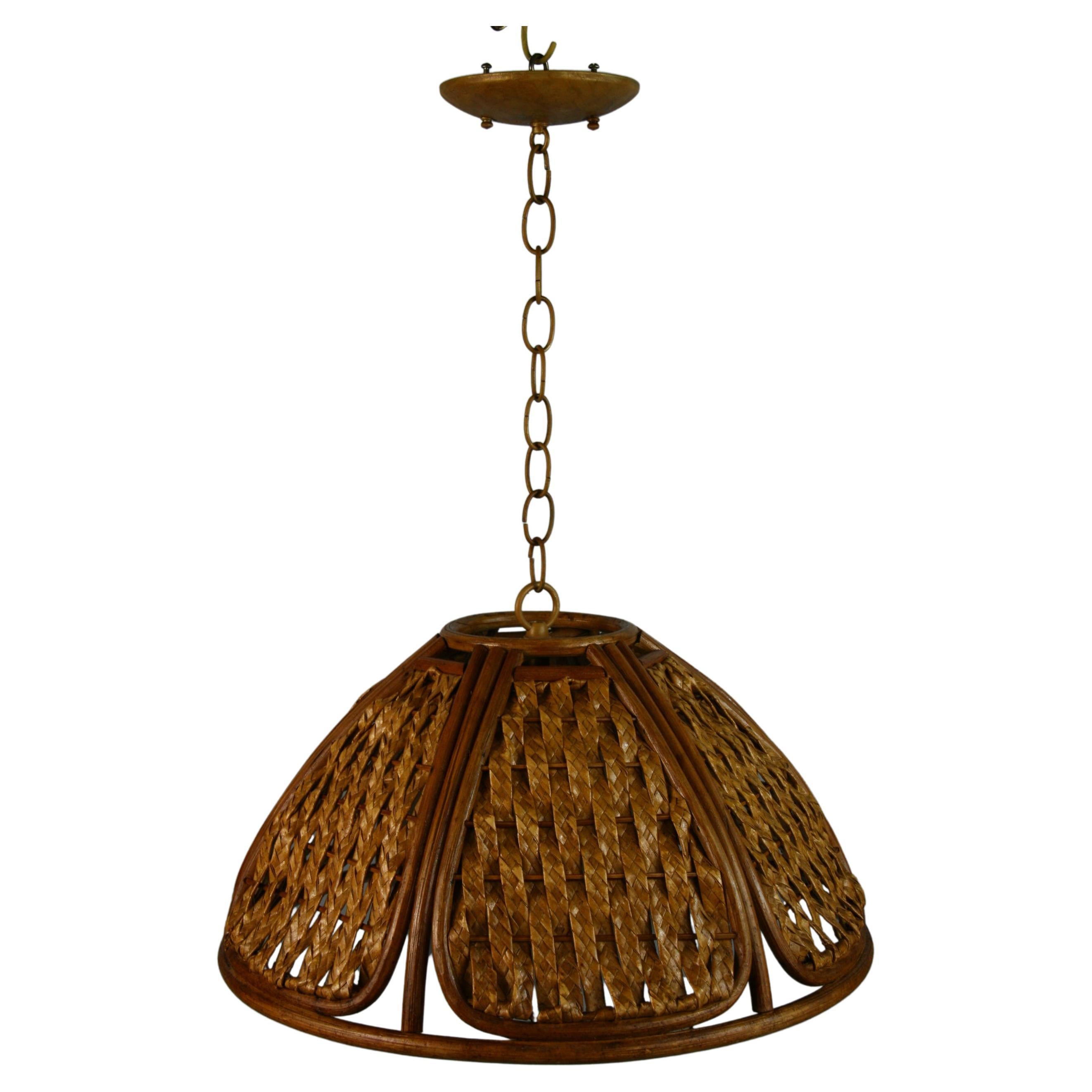 Spanish Mid Century Wicker and Rattan Pendant For Sale
