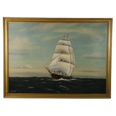 English Impressionist Nautical Seascape Sailboat Oil Painting Signed Coward 1968