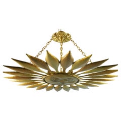Italian Gilt Foliate Sun Face Hanging Chandelier