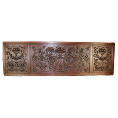 HandCarved Walnut Three Panel Oversized Architectural Element /Headboard 19th C