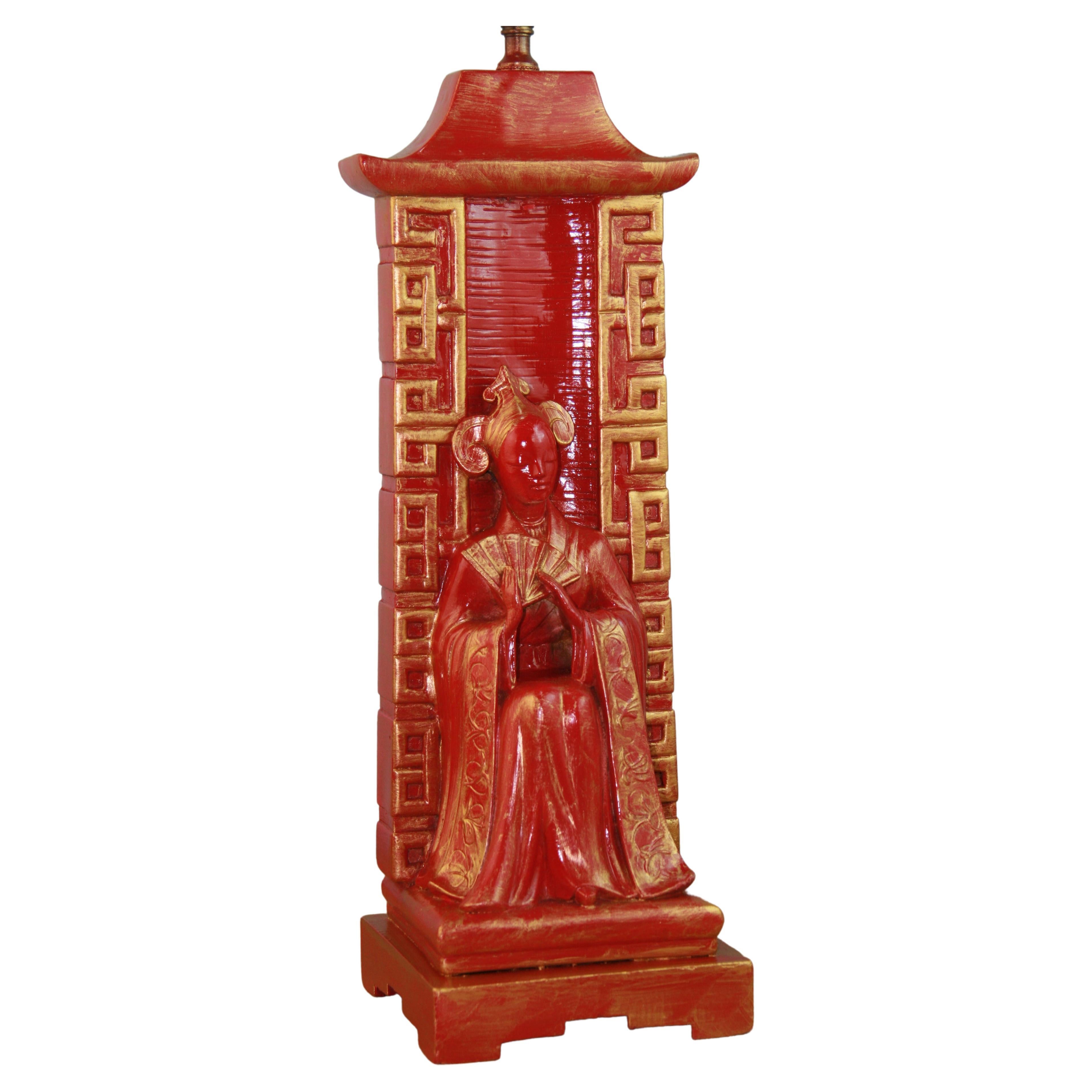 2-952 Lampe en plâtre représentant une figure chinoise au repos
Mesures : base de 6 x 6 pouces
Hauteur au sommet de la douille
rewired