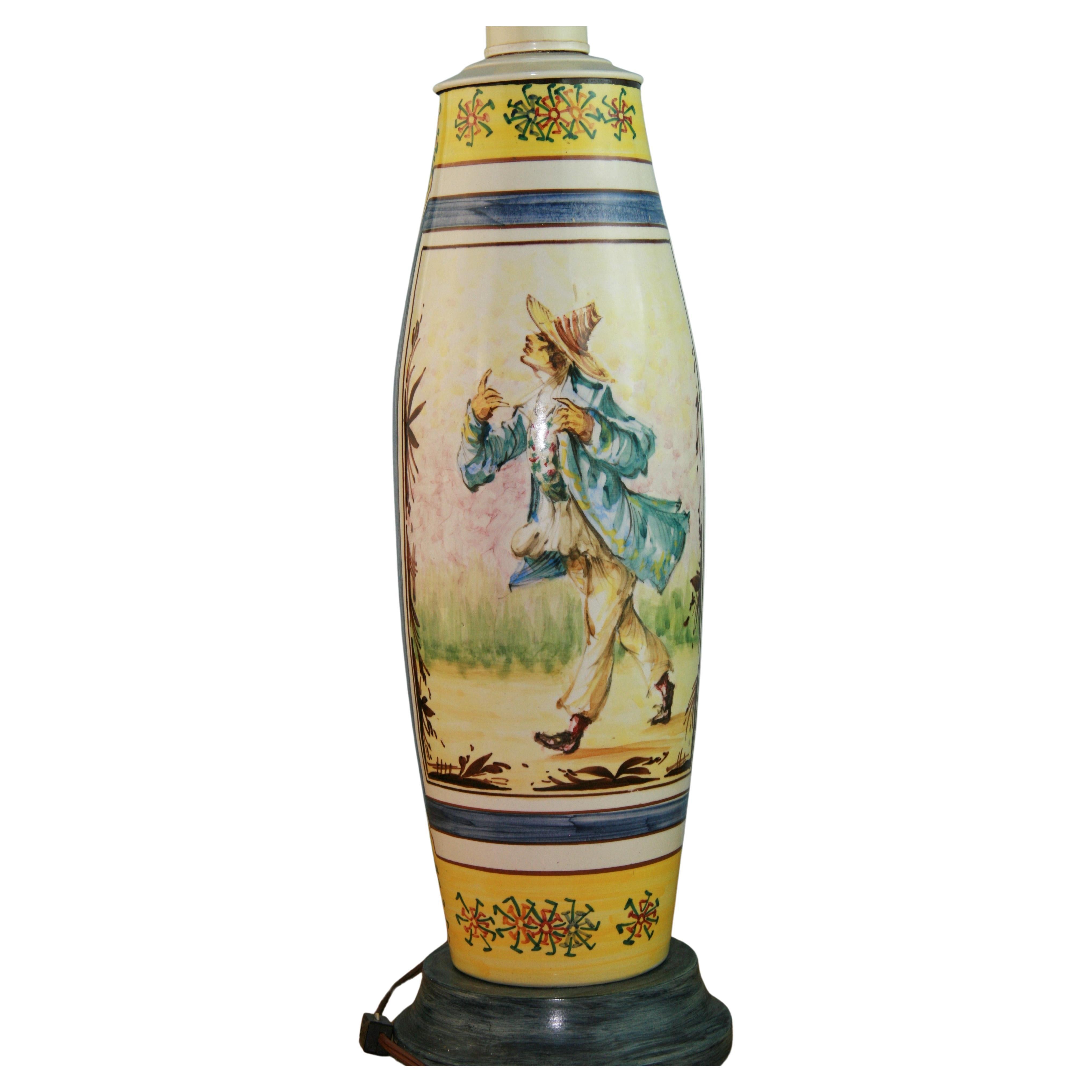 Grande lampe italienne en céramique de faïence peinte à la main, vers 1960