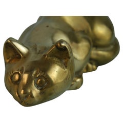 French Crouching Cat Solid Brass Sculpture