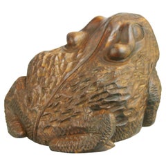 Japan Big Antique Hand Carved Wood Frog Toad Kaeru