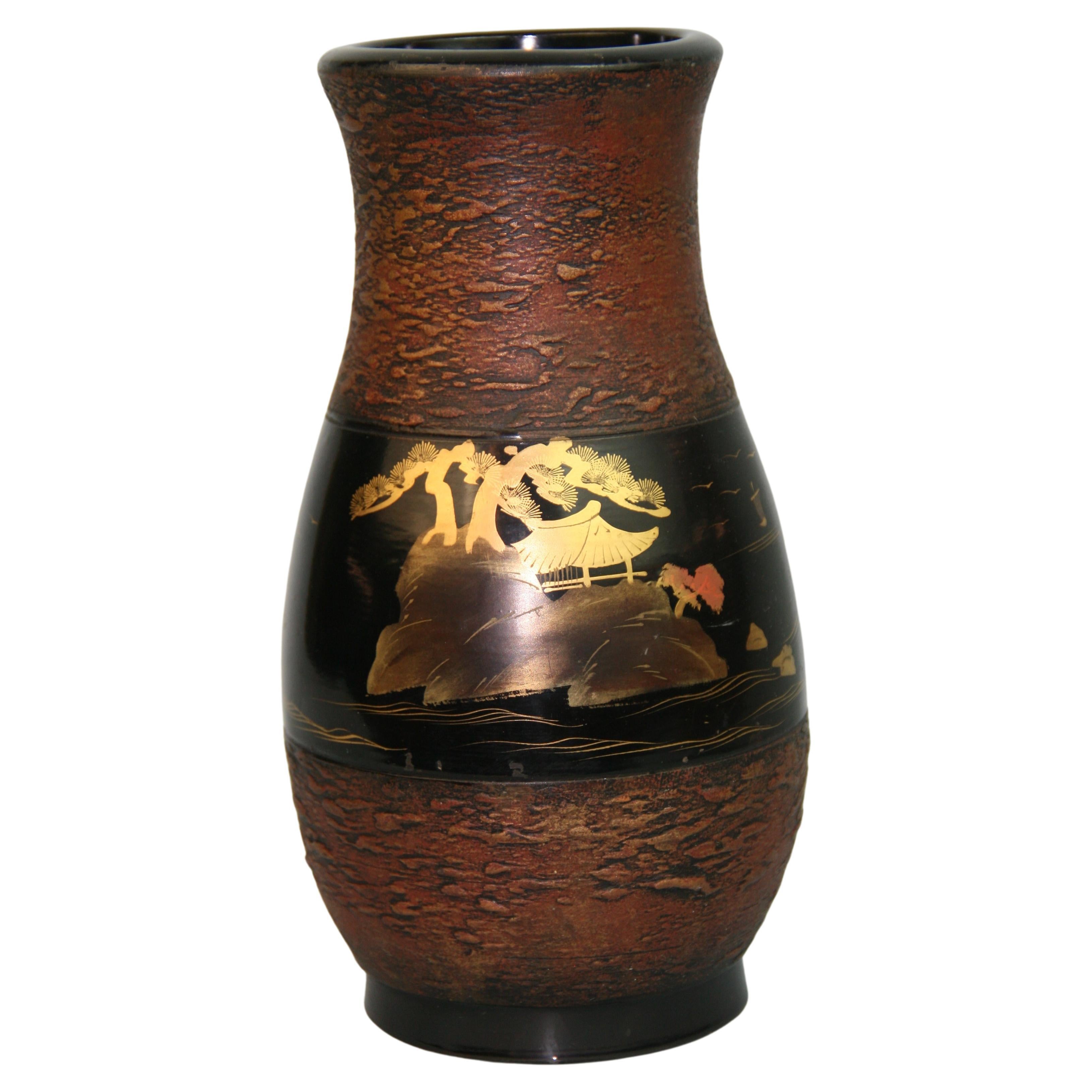 Vase en céramique peint à la main au Japon, années 1960