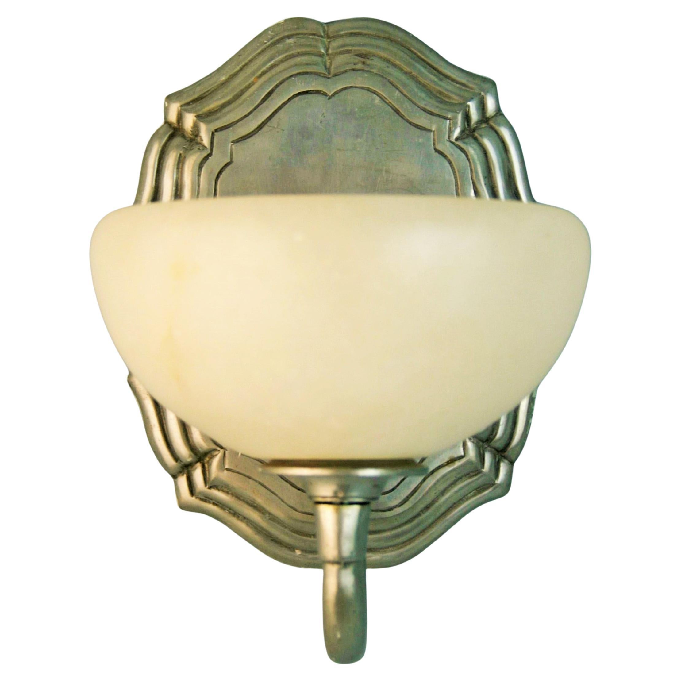 1432 Pair alabaster and pewter wall sconces