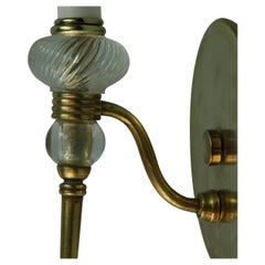 Pair French  Deco Style Brass and Crystal Sconces