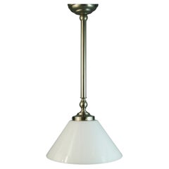 Danish White Glass and Brushed Nickel Pendant Light ( 2 available)