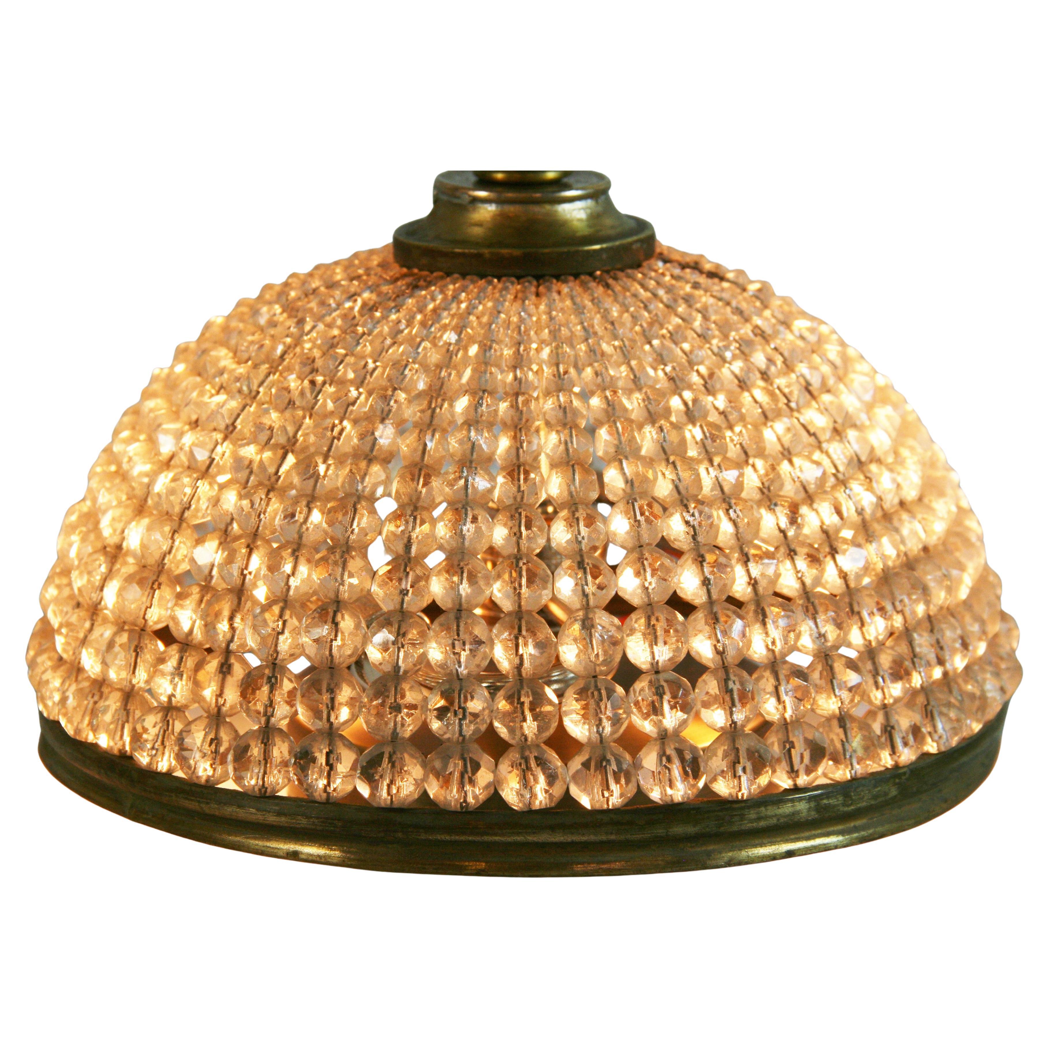 Plafonnier français en perles de cristal monté en laiton, 1900-1910