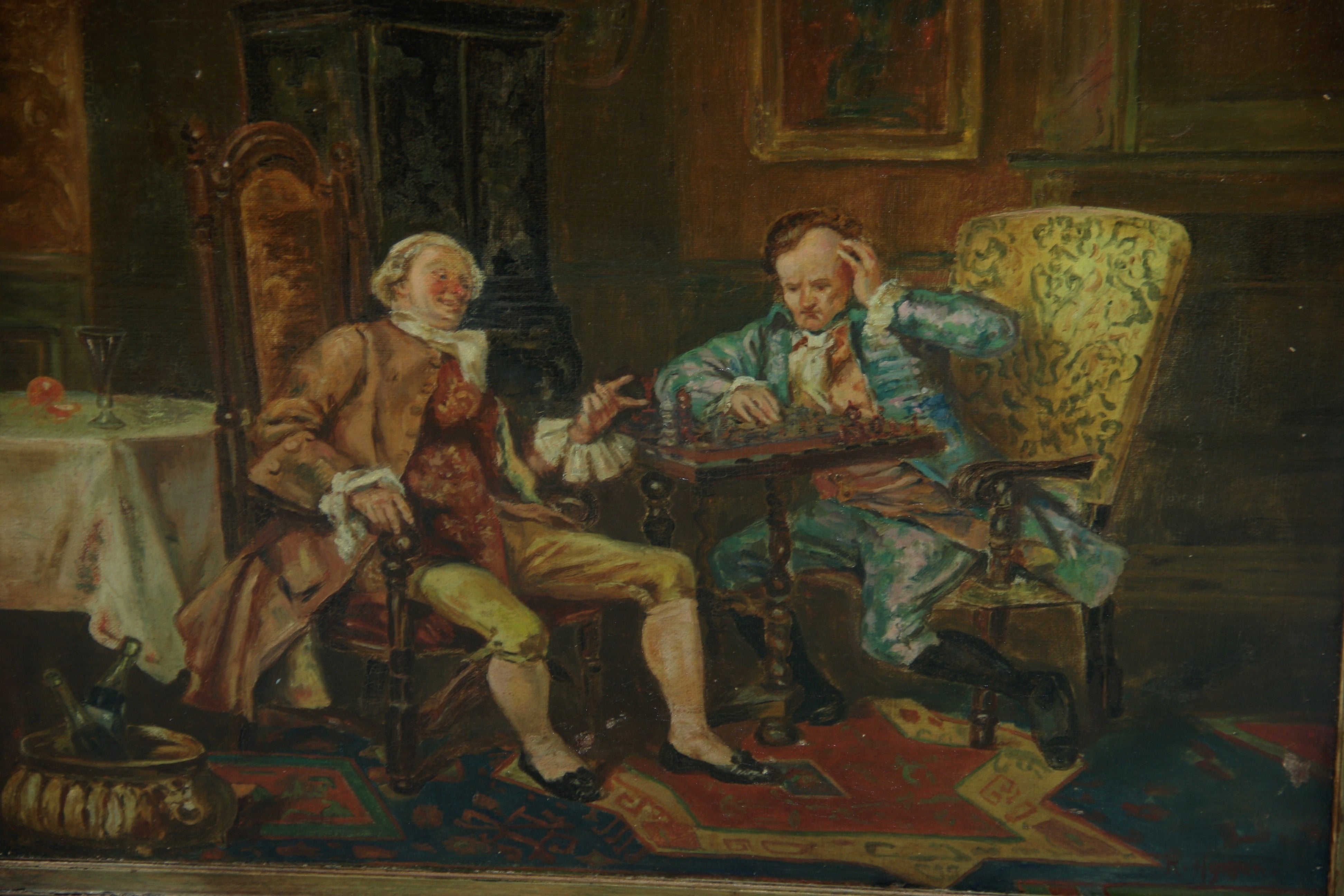 Inglese antico  Scena interna "La partita a scacchi" del 1890