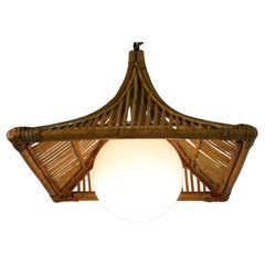 Vintage Bamboo and Milk Glass Pendant