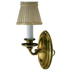 Antique French   Repousse Pair  Brass Sconces with Custom Shades, circa 1920