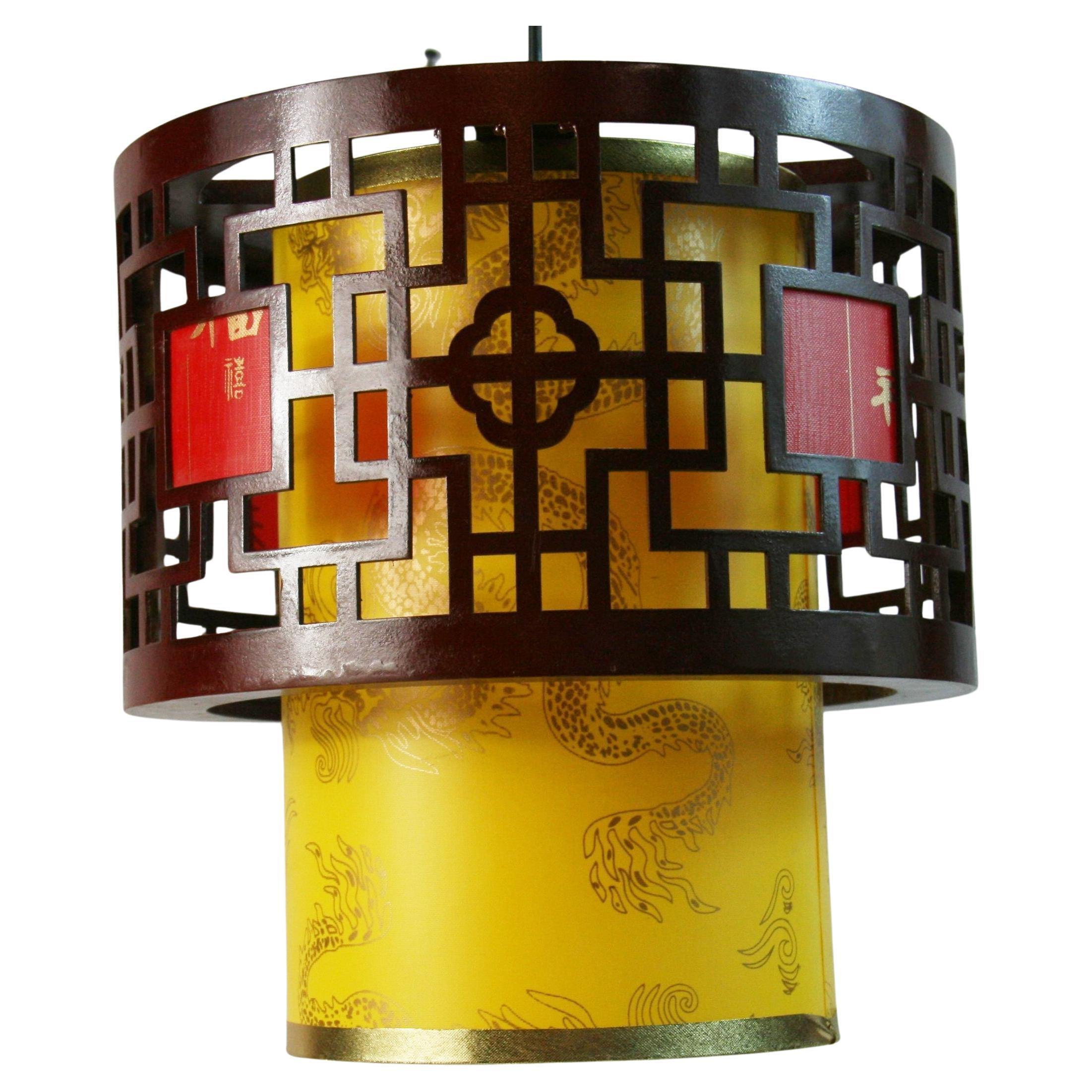 Chinese Wood Fret-work And Fabric Lanterns (6 available) For Sale