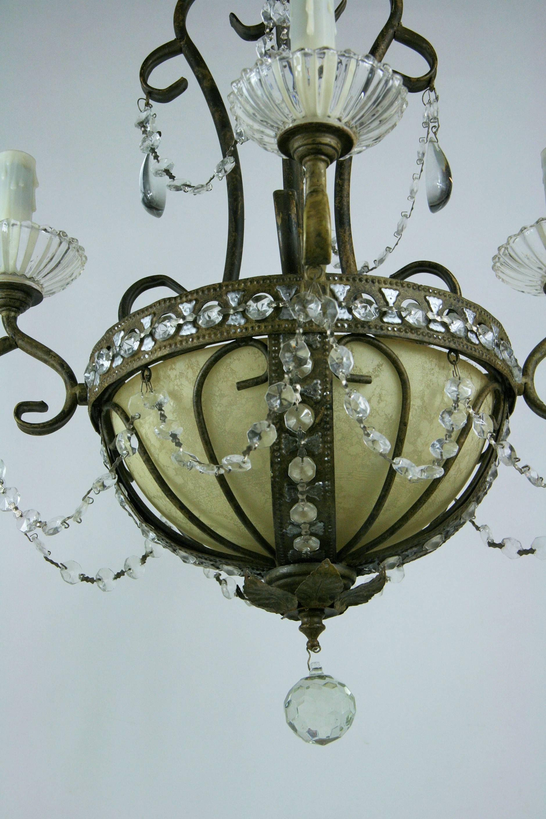 Beaded Crystal Basket Chandelier In Excellent Condition In Douglas Manor, NY