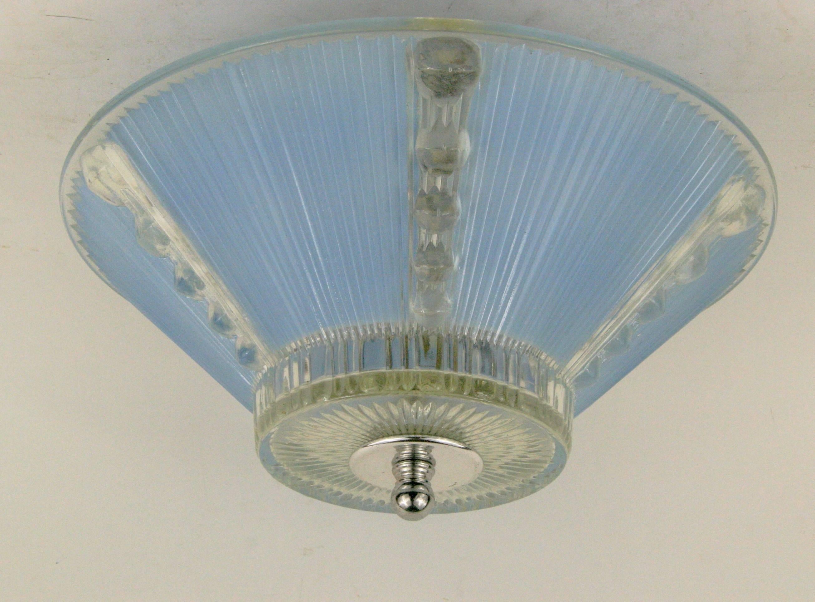 Pale Blue Glass Flush Mount In Excellent Condition In Douglas Manor, NY