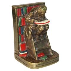 Antique English Hand Painted Brass Scholar Bookends