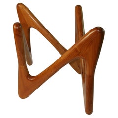 Organic Shaped Wood Base Coffee Table  with Thick Glass Top