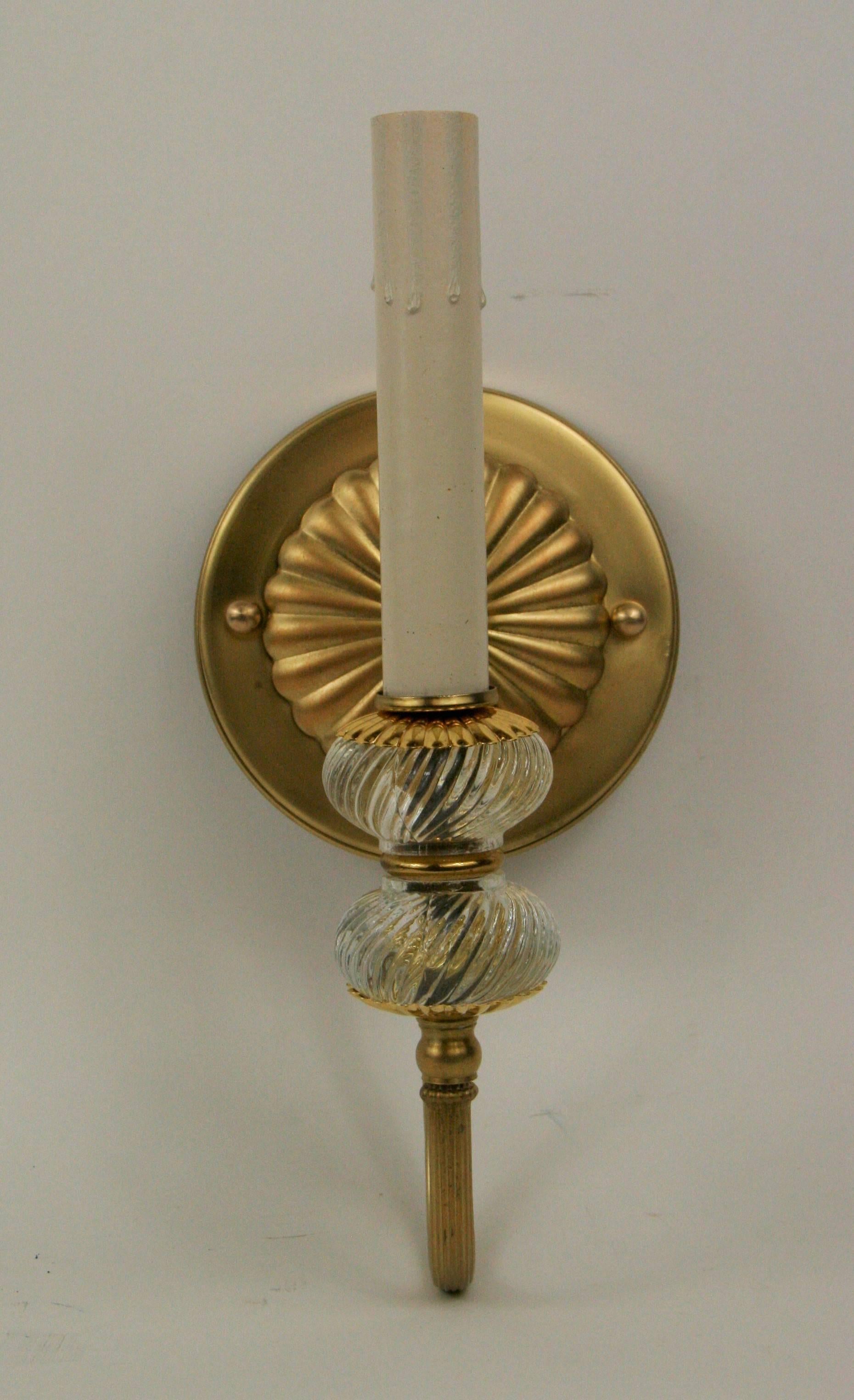 Mid-20th Century Pair of Two-Tier Mid Century Glass Single Arm Sconces