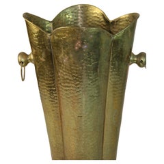 Italian Hand-Hammered Brass Umbrella Stand with Ringed Handles, 1960