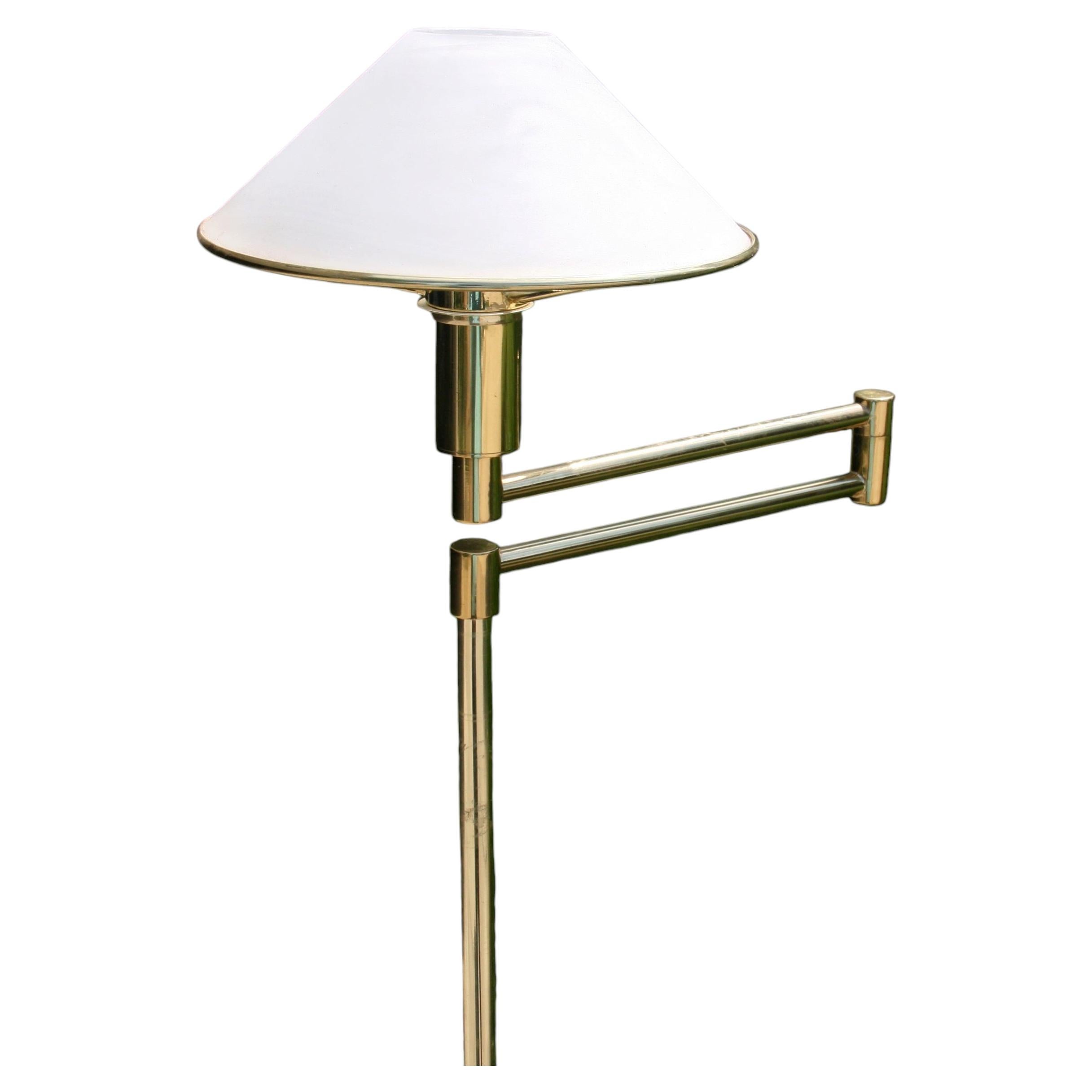 Art Glass and Brass Adjustable Halogen Floor Lamp For Sale