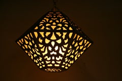 Antique Japanese Brass and Paper Pendant Ceiling Light