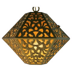 Antique Japanese Brass and Paper Pendant Ceiling Light
